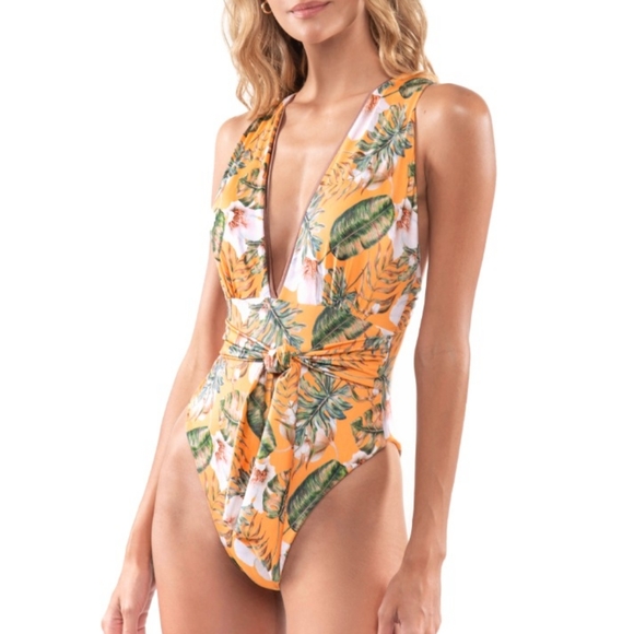 Tropical Plunge Front Swimsuit